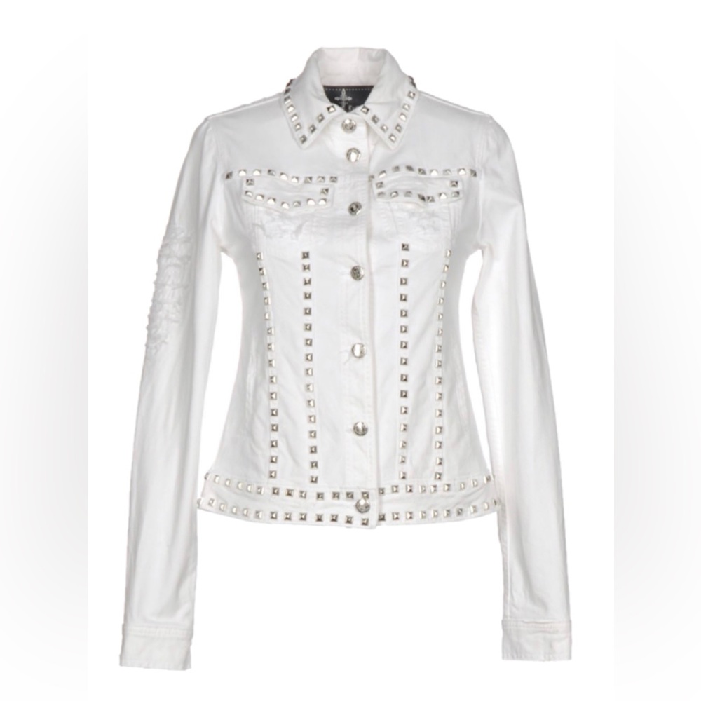 Manuel Luciano Studded White Denim Jacket Made in lo Italy
